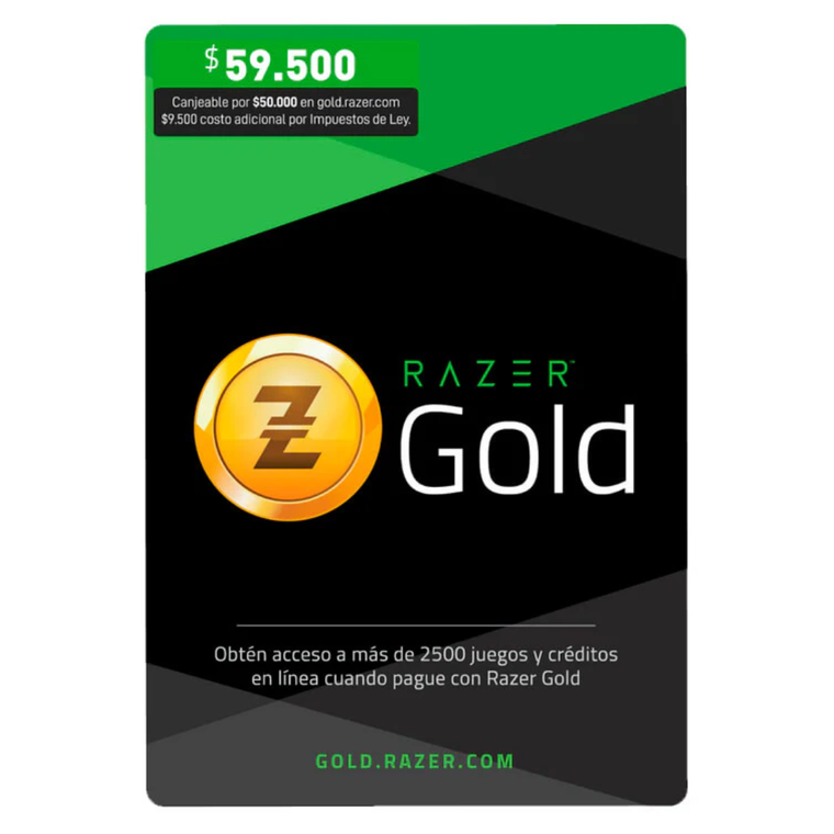 Razer Gold 59,500 COP – Crédit instantané pour les jeux, le contenu en jeu et des récompenses exclusives