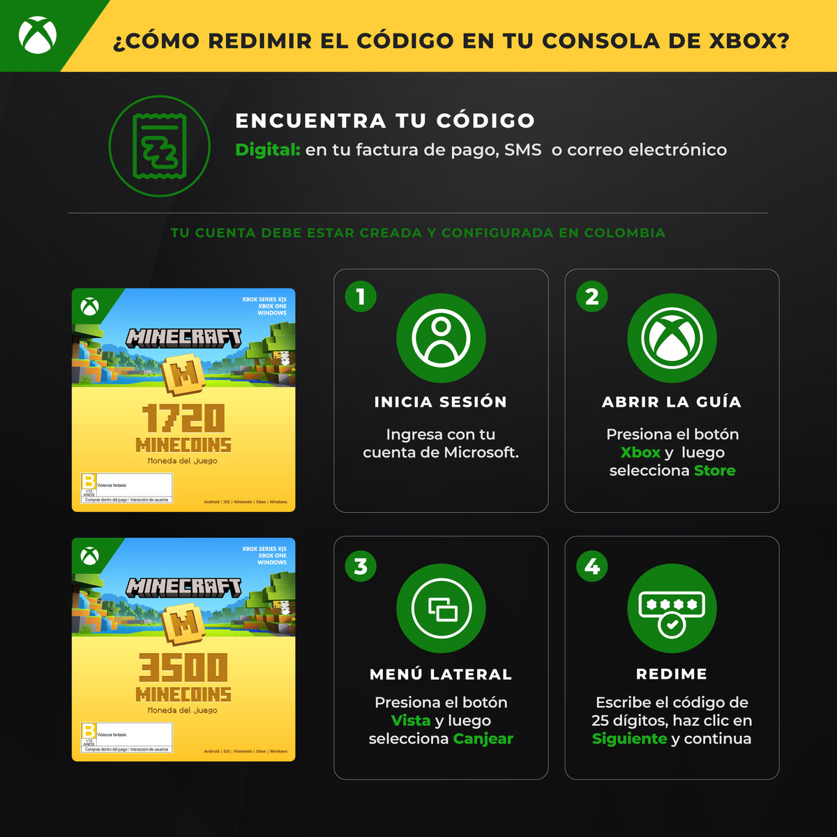 Minecraft: Java & Bedrock Edition Deluxe Collection Xbox One Xbox Series X|SCode Colombia