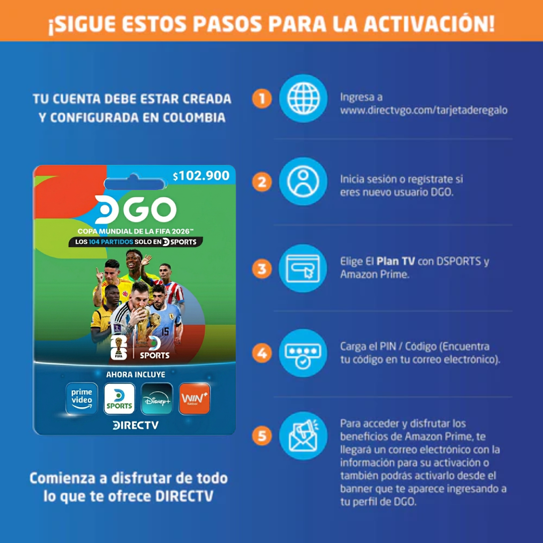 DIRECTV GO Card 102,900 – Live TV, Sports, Movies, and On Demand Series